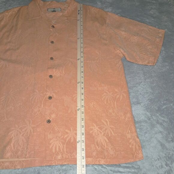 Tommy Bahama Terra Cotta 100% Silk Palm Tree Print Orange Shirt Sz Large - Picture 4 of 8